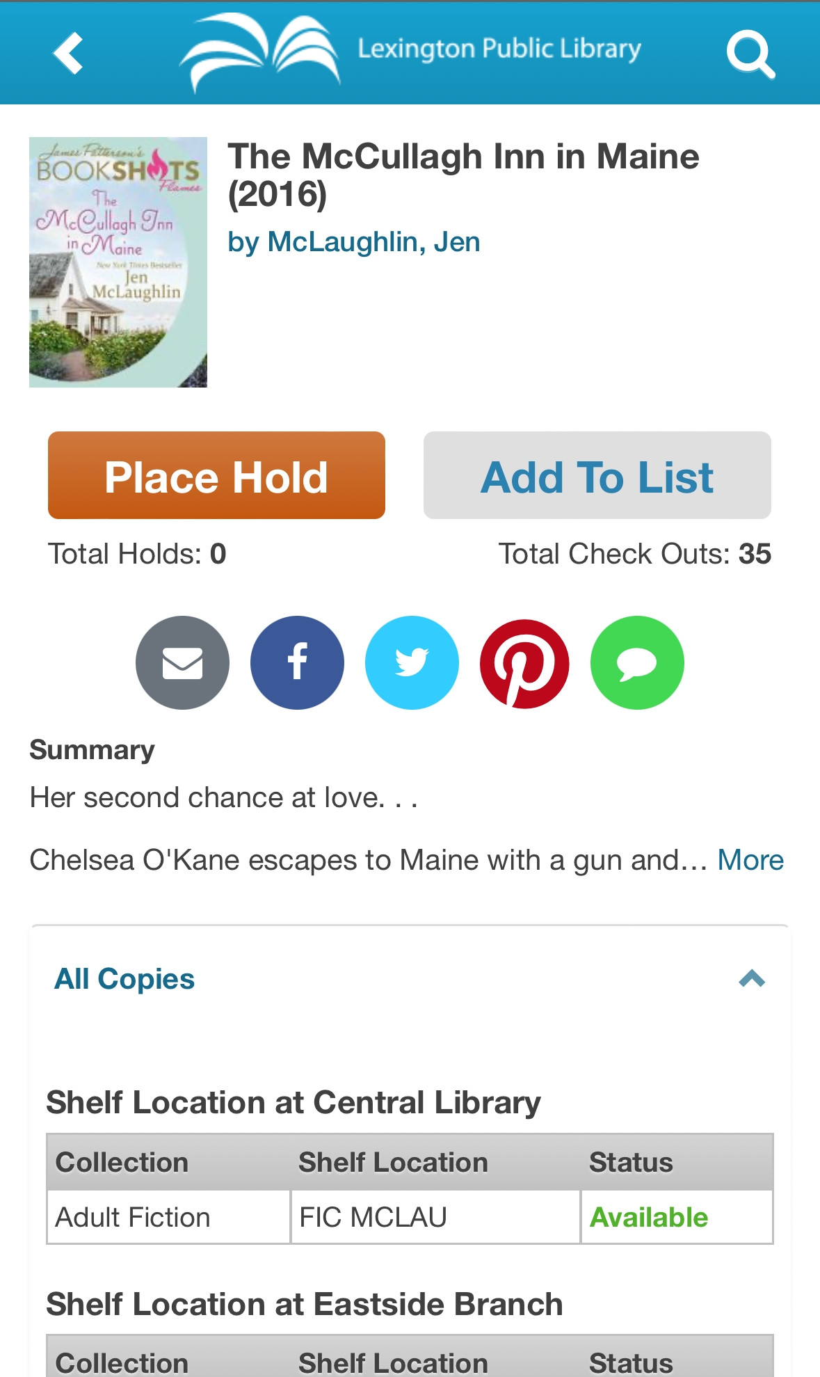 Item screen for mobile